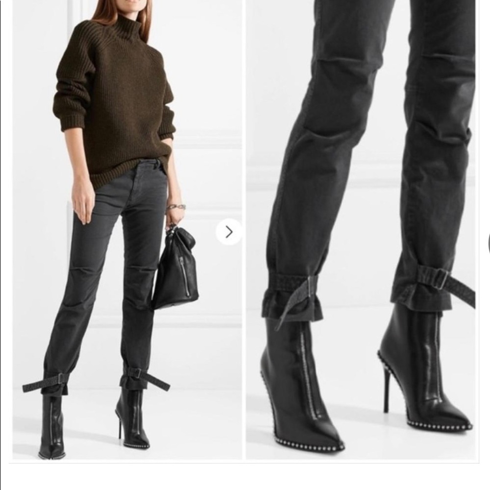 Nili Lotan Black Gray Ankle Strap Bradley Pants